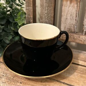 Norway StavangerFlint Tea Cup Saucer Black Gold Rim